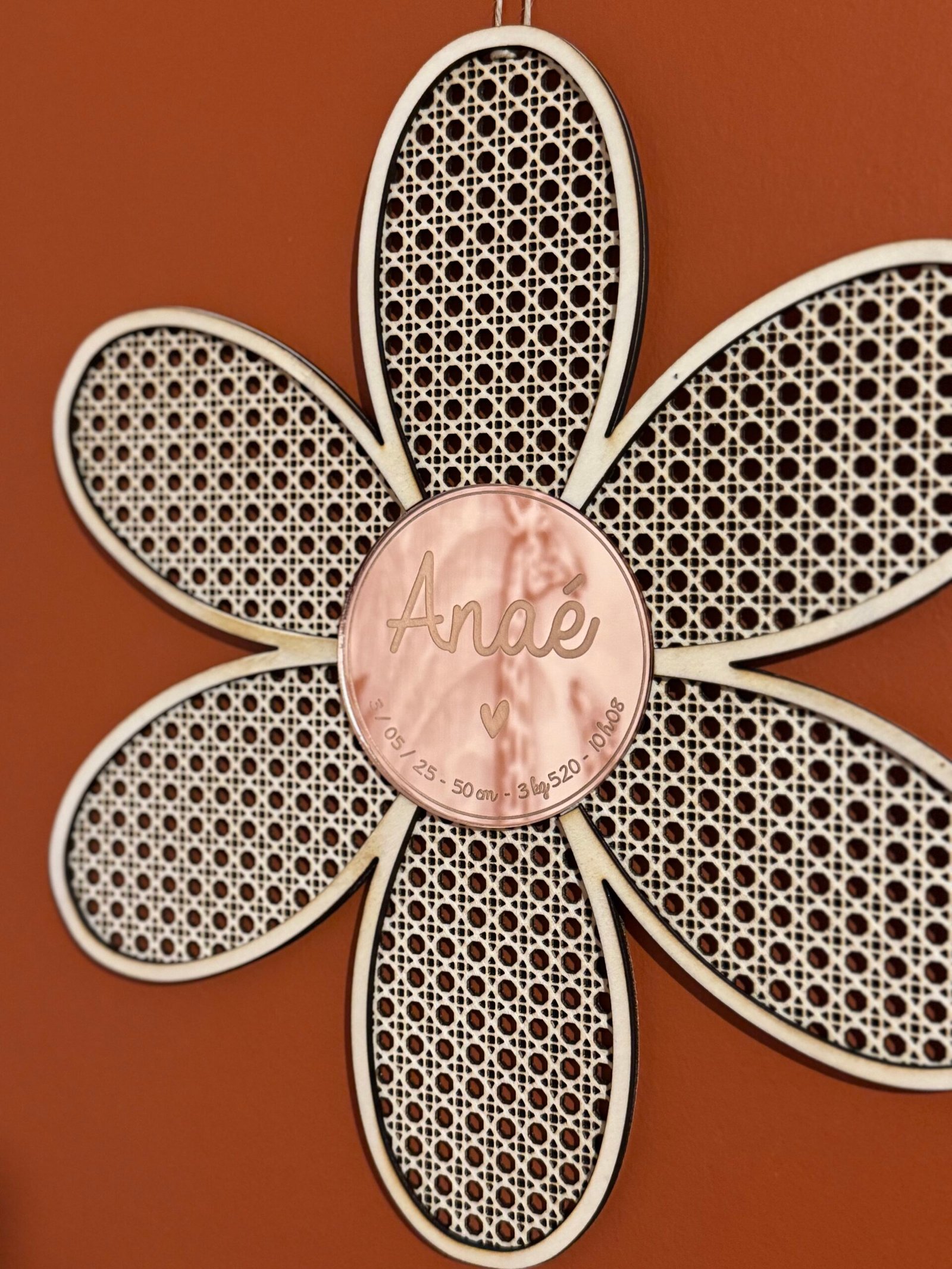 Fleur en rotin coeur miroir