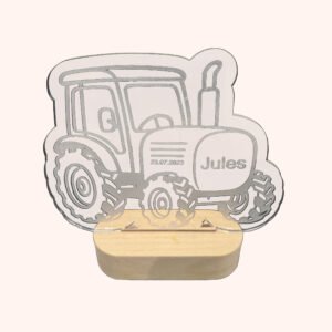 Veilleuse enfant tracteur – Lampe LED bois et plexiglass