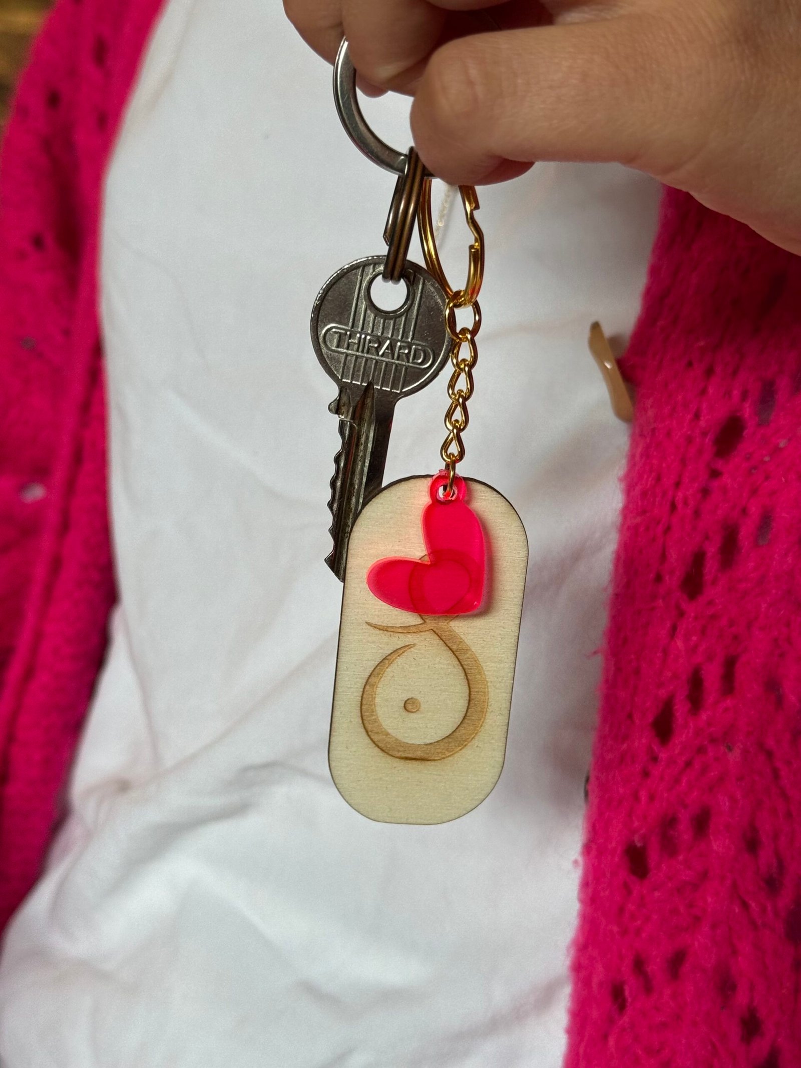 Porte-clés Sein & cœur rose solidaire